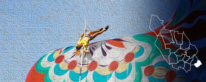  Man high jumping over a Dala horse.